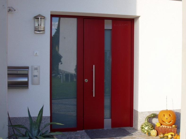 Alutüre mit flügelüberdeckender Füllung